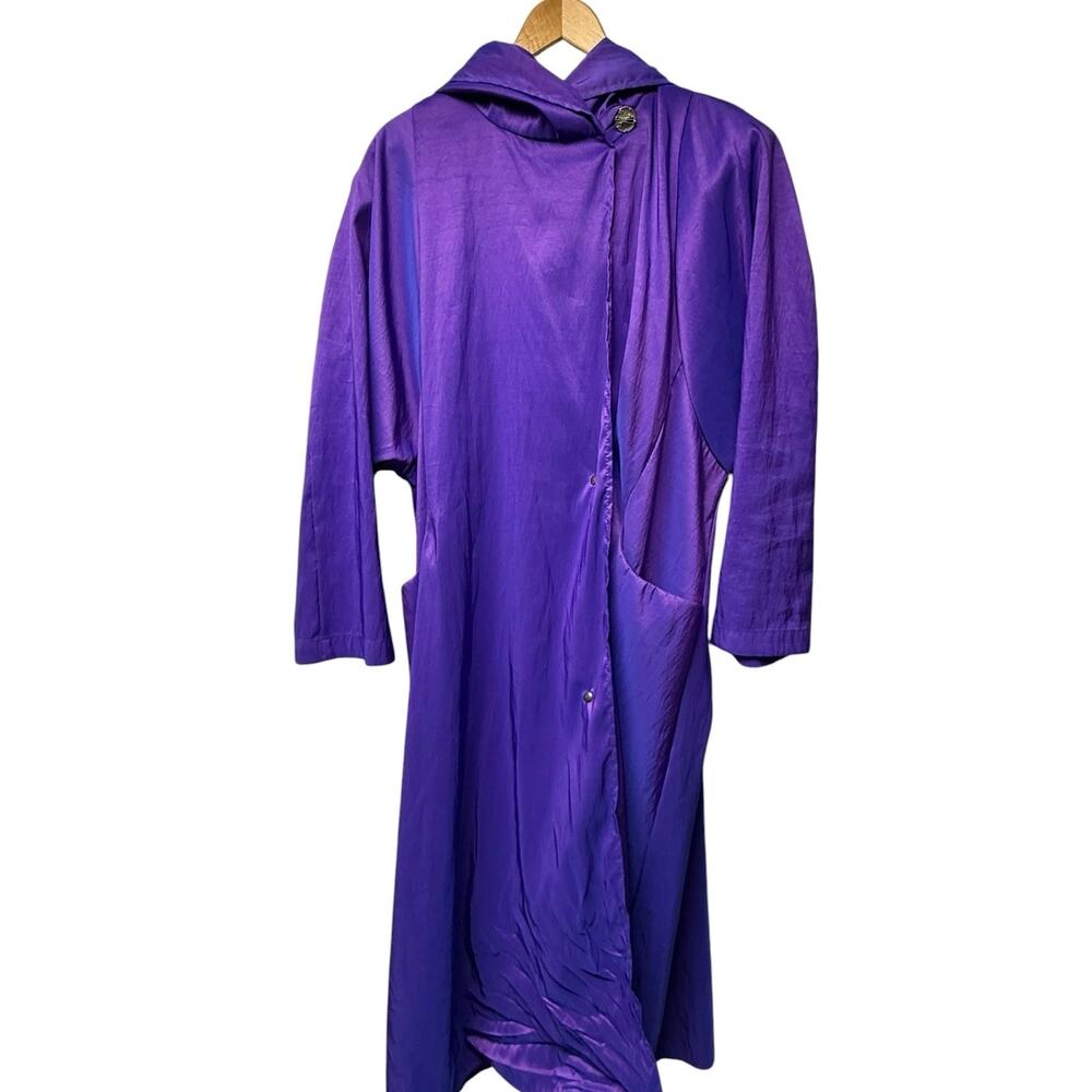 Vintage Maralyce Ferree Size M-L Hooded Purple Wrap Duster Coat Long Jacket USA